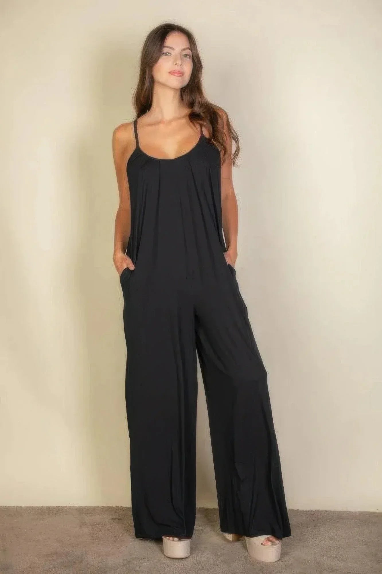 Spaghetti Strap Solid Wide Jumpsuit | Mixtshop LLC Main image