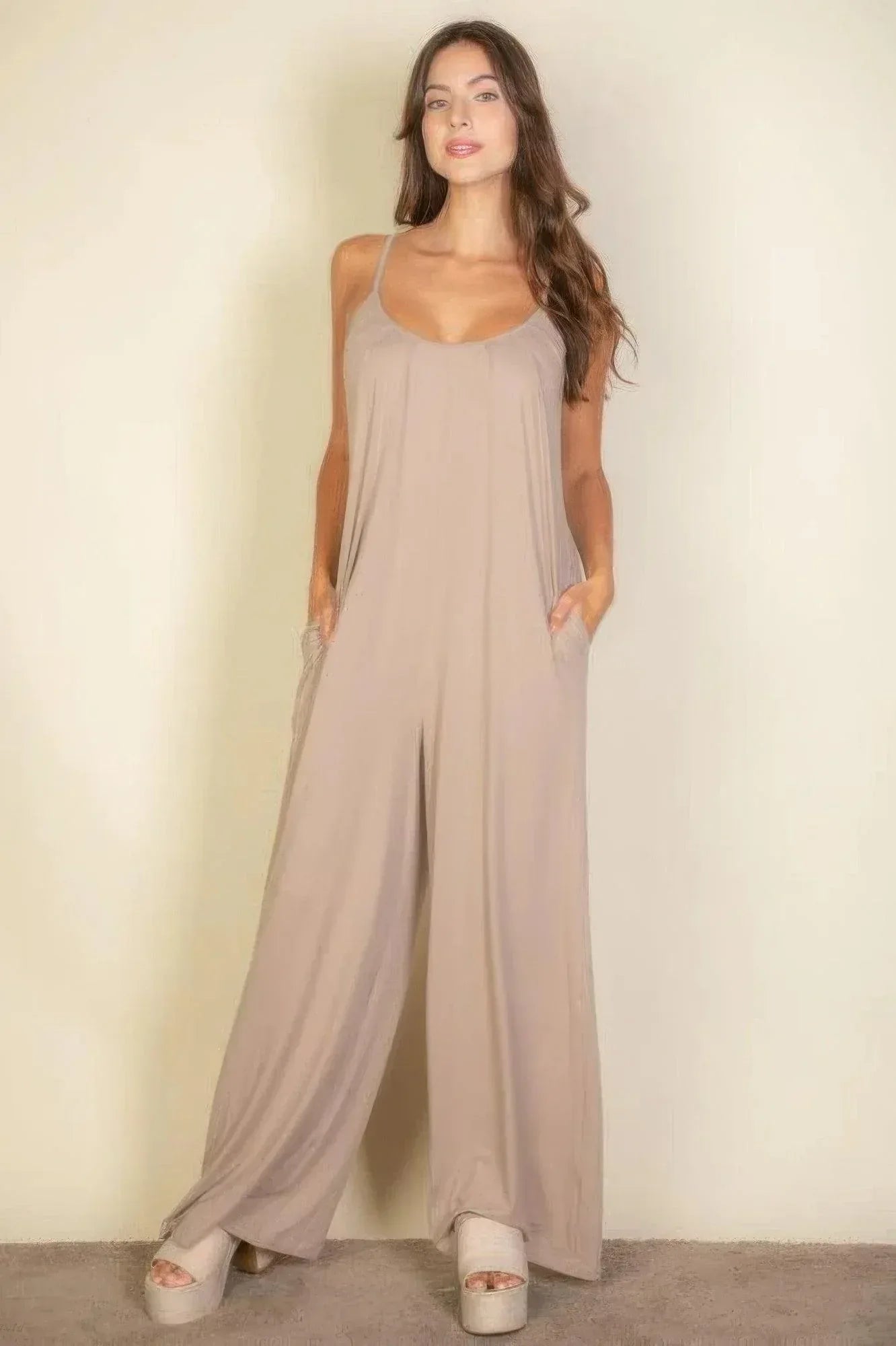 Spaghetti Strap Solid Wide Jumpsuit | Mixtshop LLC