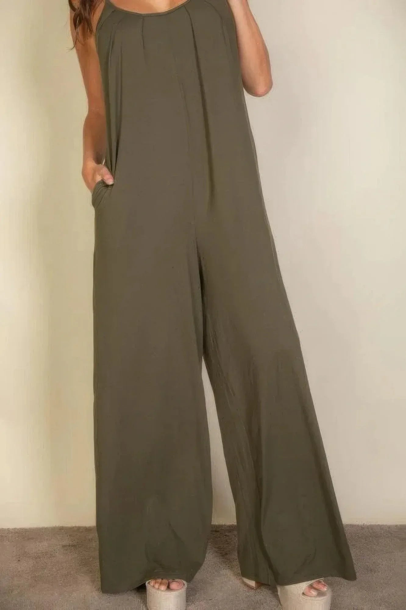 Spaghetti Strap Solid Wide Jumpsuit | Mixtshop LLC
