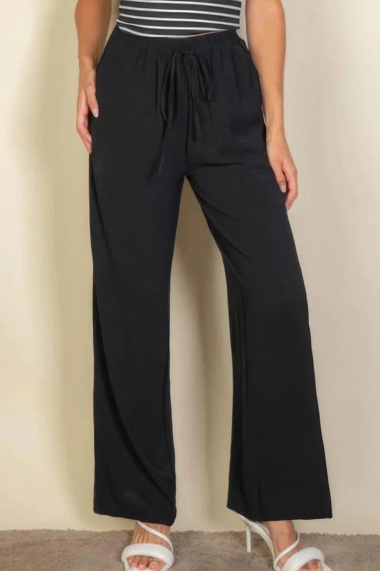 Drawstring Waist Wide Leg Minimalist Pants | Mixtshop LLC Main image
