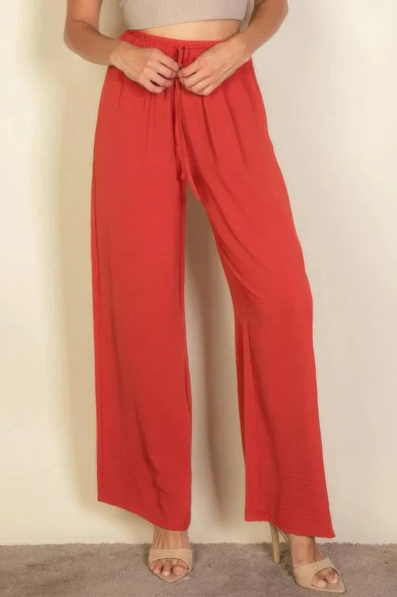 Drawstring Waist Wide Leg Minimalist Pants | Mixtshop LLC Main image