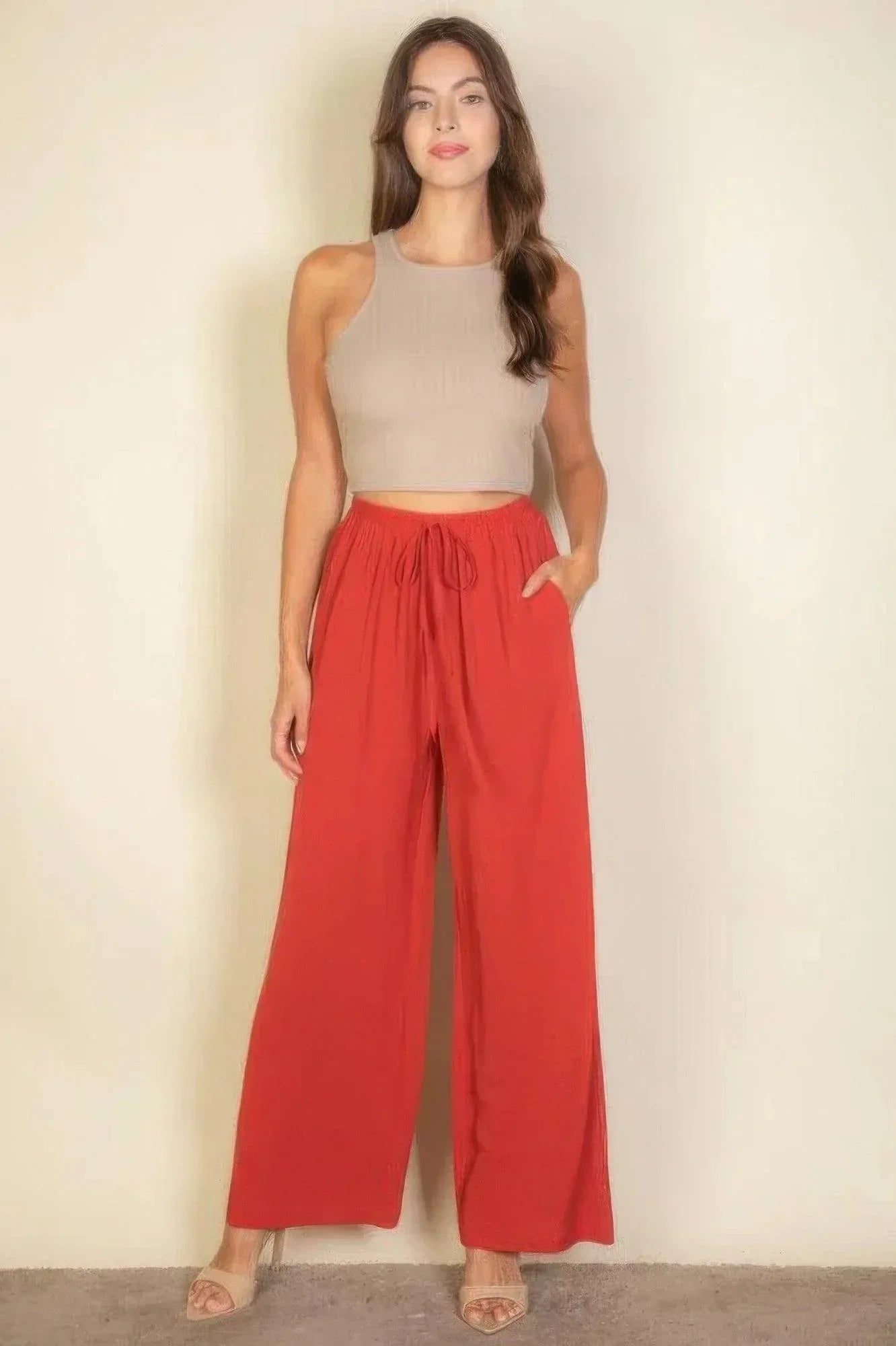 Drawstring Waist Wide Leg Minimalist Pants | Mixtshop LLC