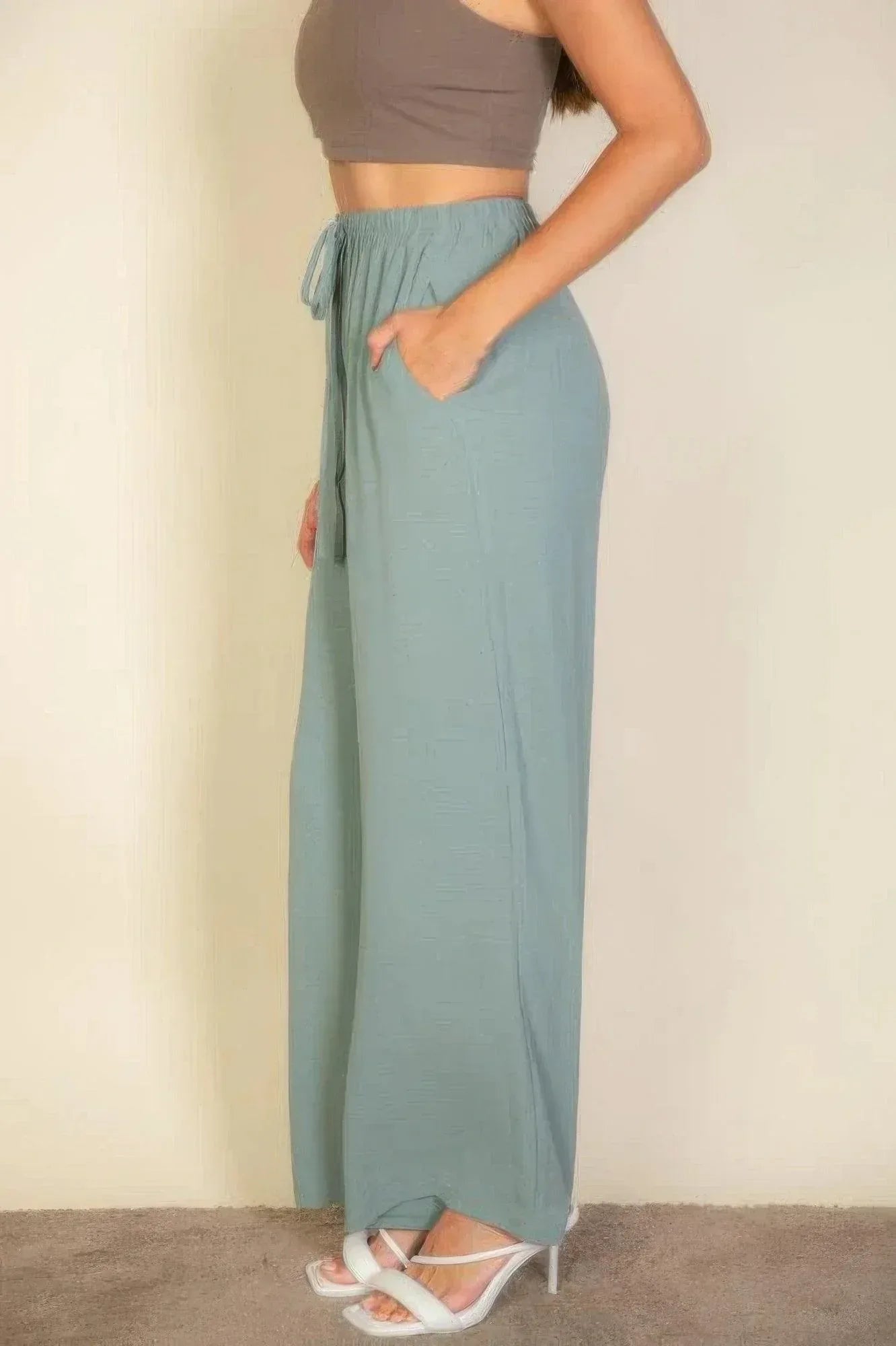 Drawstring Waist Wide Leg Minimalist Pants | Mixtshop LLC