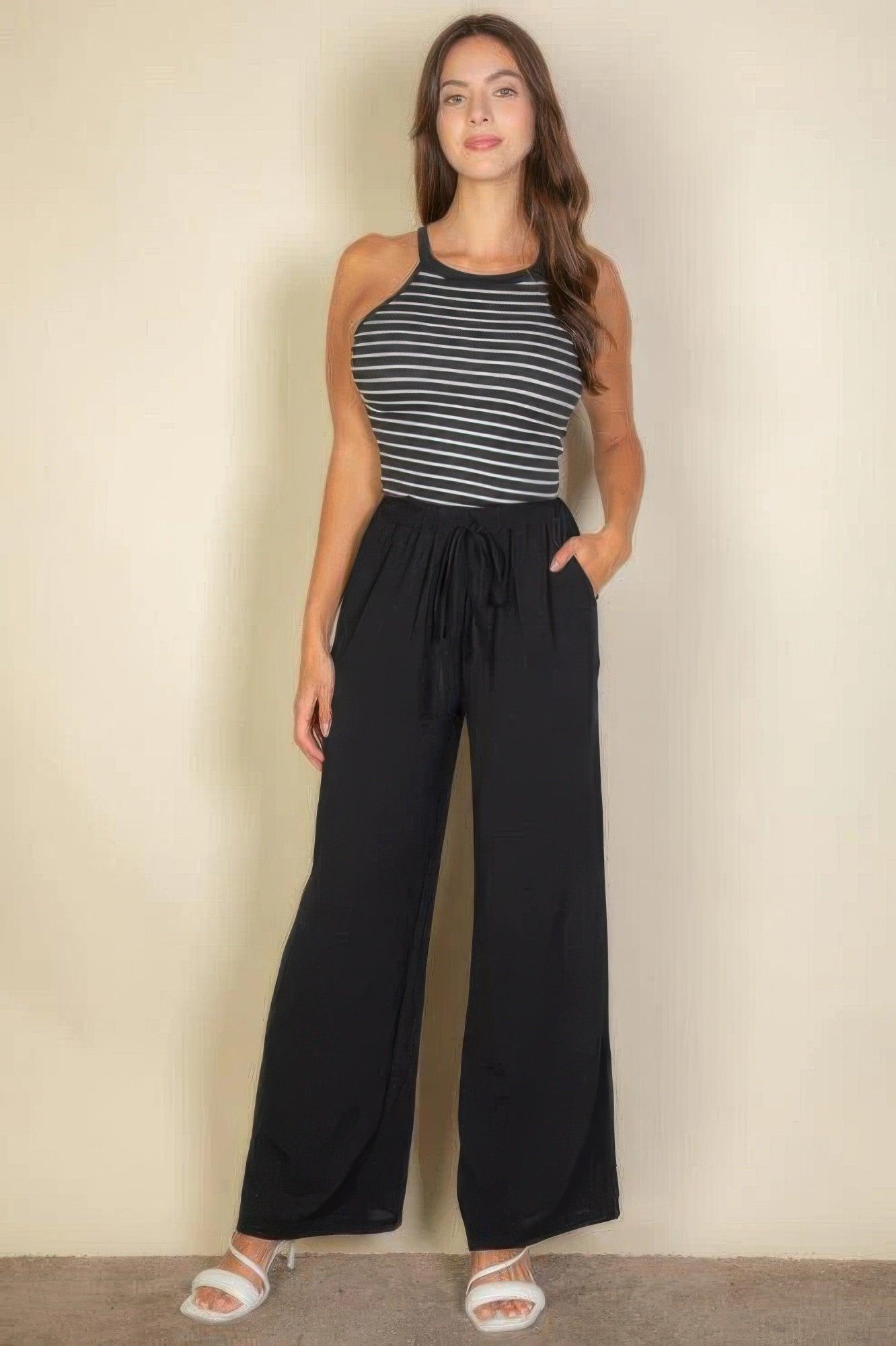 Drawstring Waist Wide Leg Minimalist Pants | Mixtshop LLC