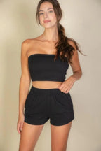 Simple Solid Color Tube Top And Shorts Two Piece Set | Mixtshop LLC