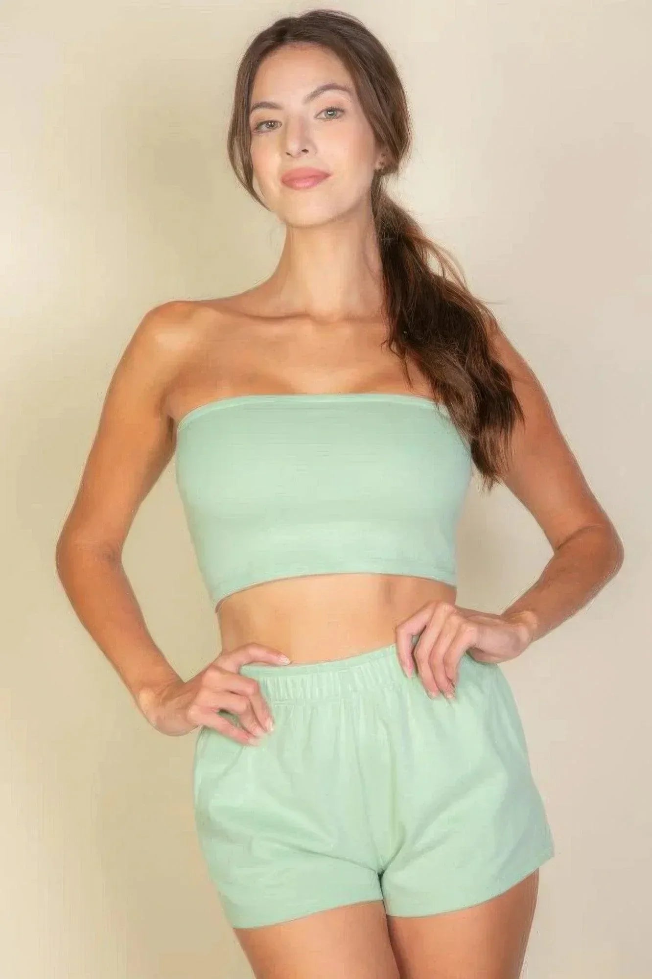 Simple Solid Color Tube Top And Shorts Two Piece Set | Mixtshop LLC Main image
