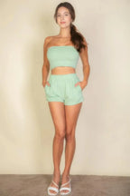 Simple Solid Color Tube Top And Shorts Two Piece Set | Mixtshop LLC
