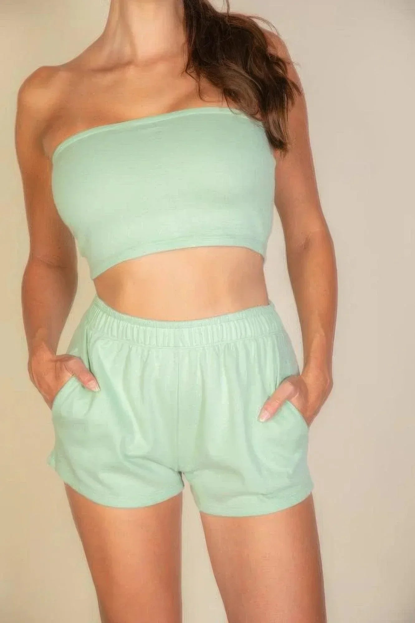 Simple Solid Color Tube Top And Shorts Two Piece Set | Mixtshop LLC