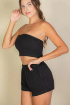 Simple Solid Color Tube Top And Shorts Two Piece Set | Mixtshop LLC
