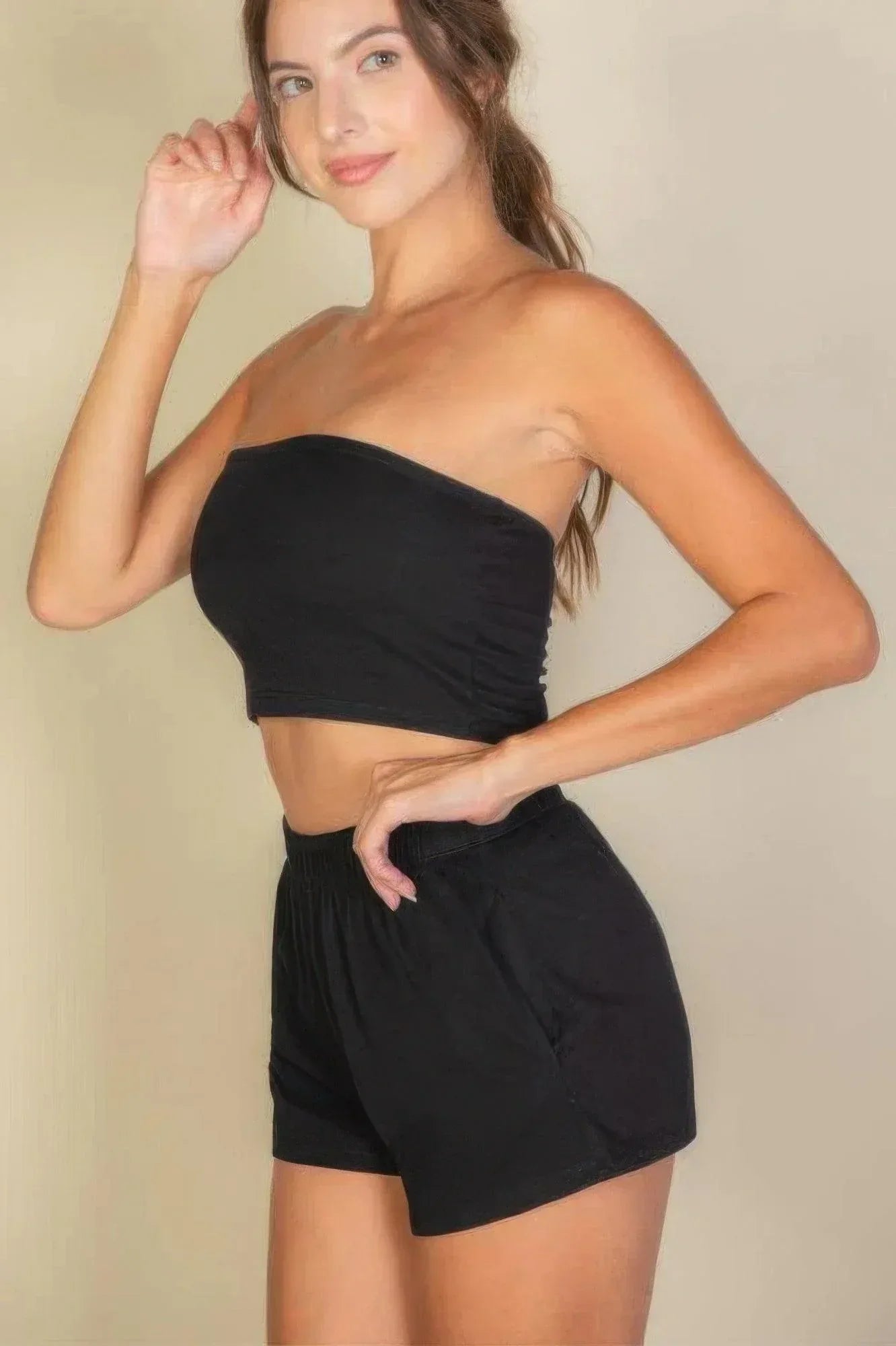 Simple Solid Color Tube Top And Shorts Two Piece Set | Mixtshop LLC