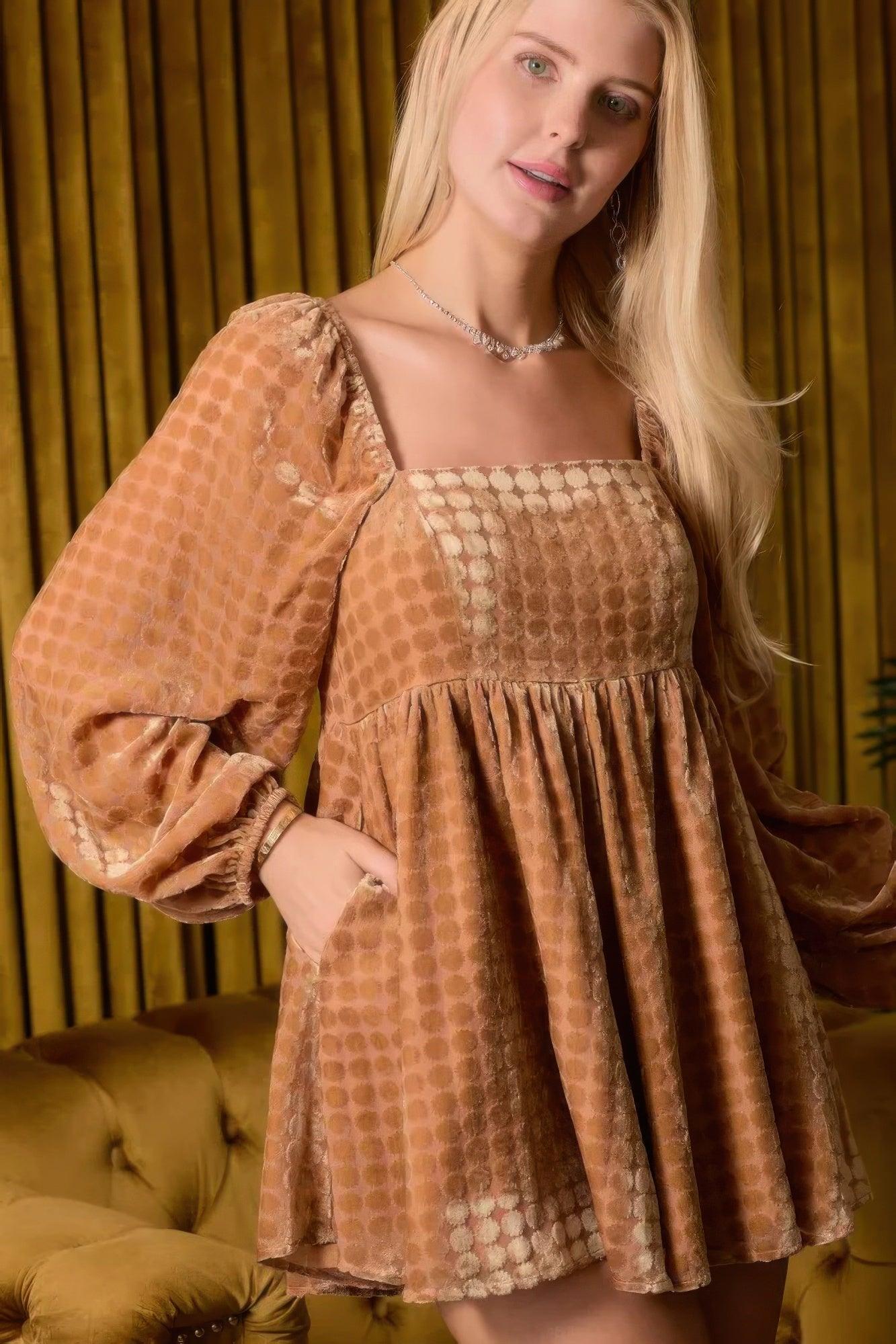 Velvet Long Sleeve Square Neck Flowy Romper | Mixtshop LLC