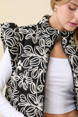 Floral Velvet Embroidered Denim Puffer Vest | Mixtshop LLC