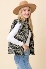 Floral Velvet Embroidered Denim Puffer Vest | Mixtshop LLC