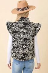 Floral Velvet Embroidered Denim Puffer Vest | Mixtshop LLC