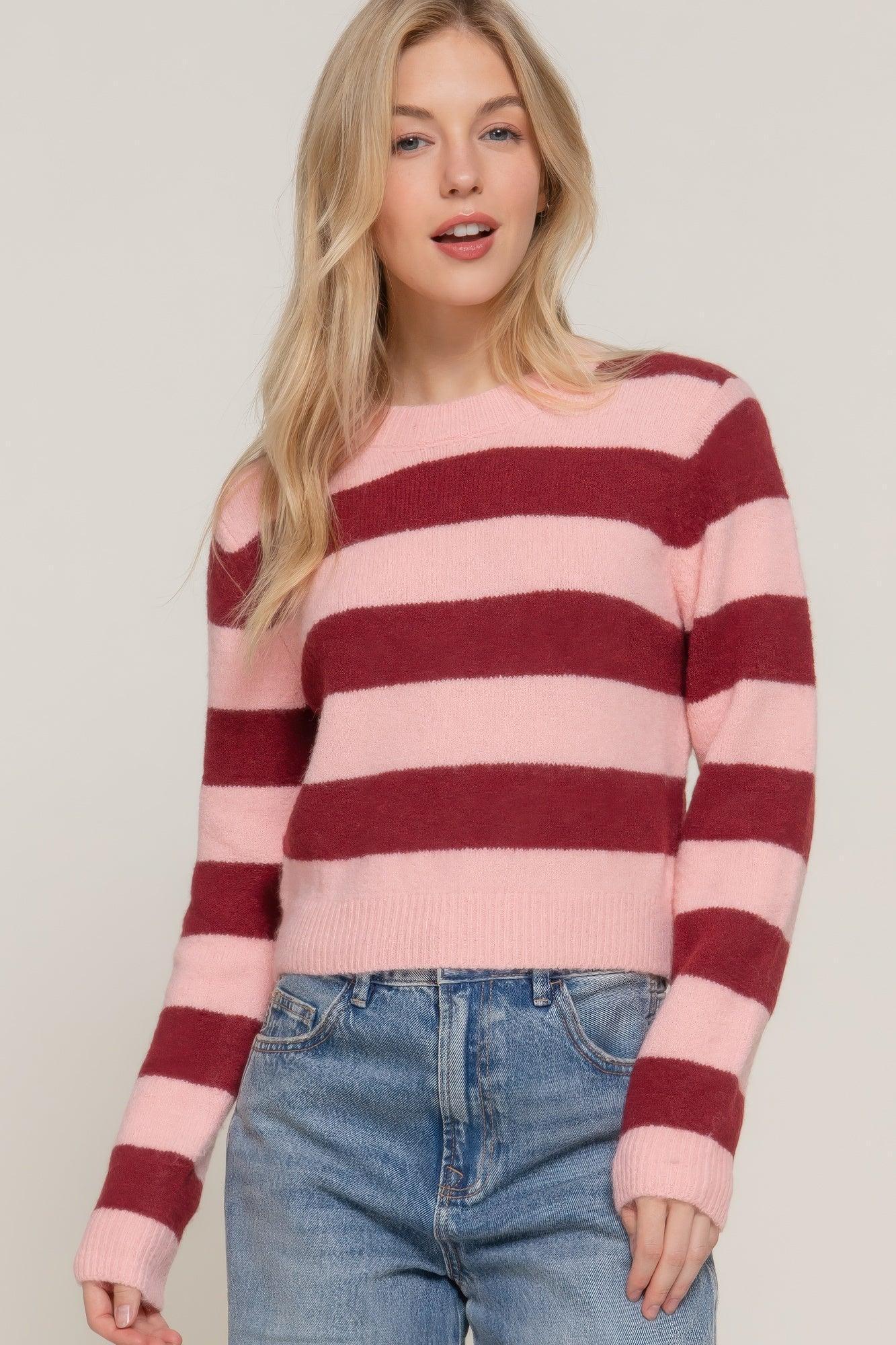 Long Slv Crew Neck Stripe Sweater | Mixtshop LLC Main image
