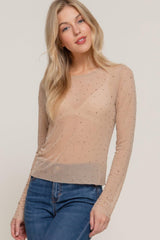 Long Slv Mesh W/rhinestone Top | Mixtshop LLC