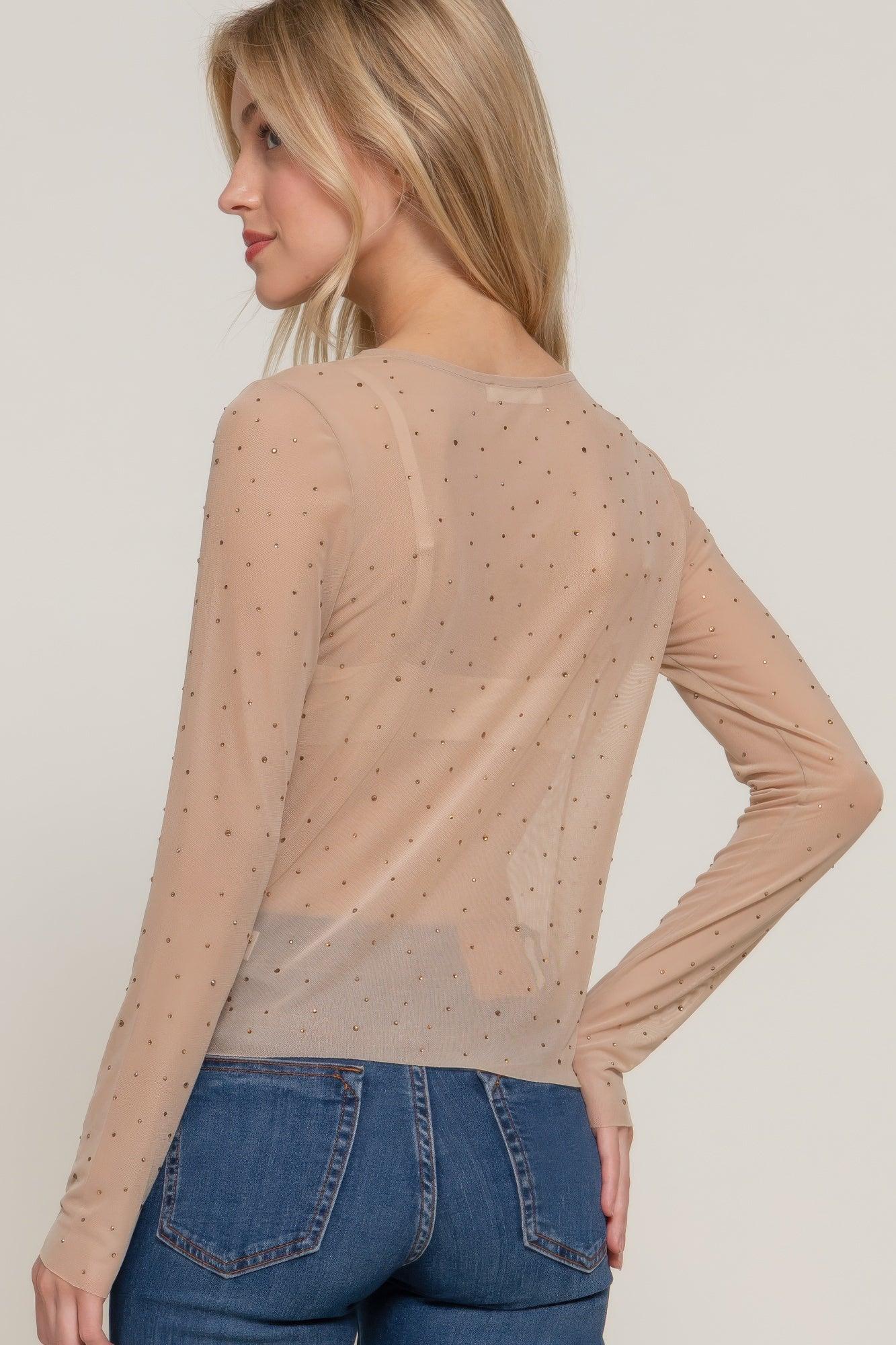 Long Slv Mesh W/rhinestone Top | Mixtshop LLC