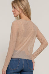 Long Slv Mesh W/rhinestone Top | Mixtshop LLC