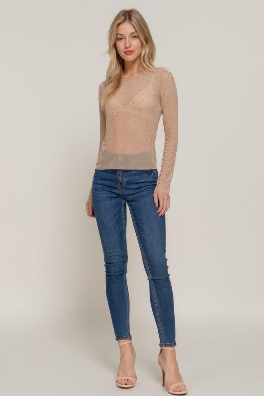Long Slv Mesh W/rhinestone Top | Mixtshop LLC