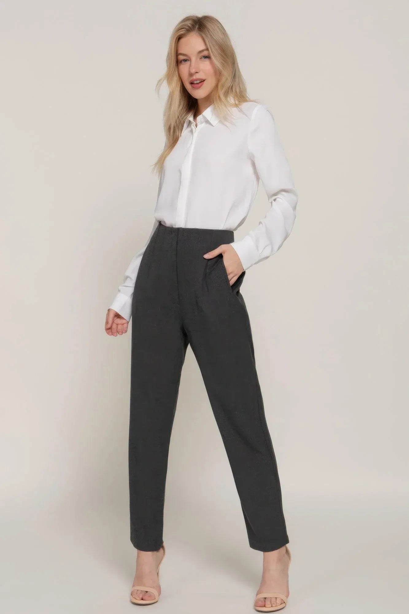 High Waist Pintuck Detail Long Pants Secondary image