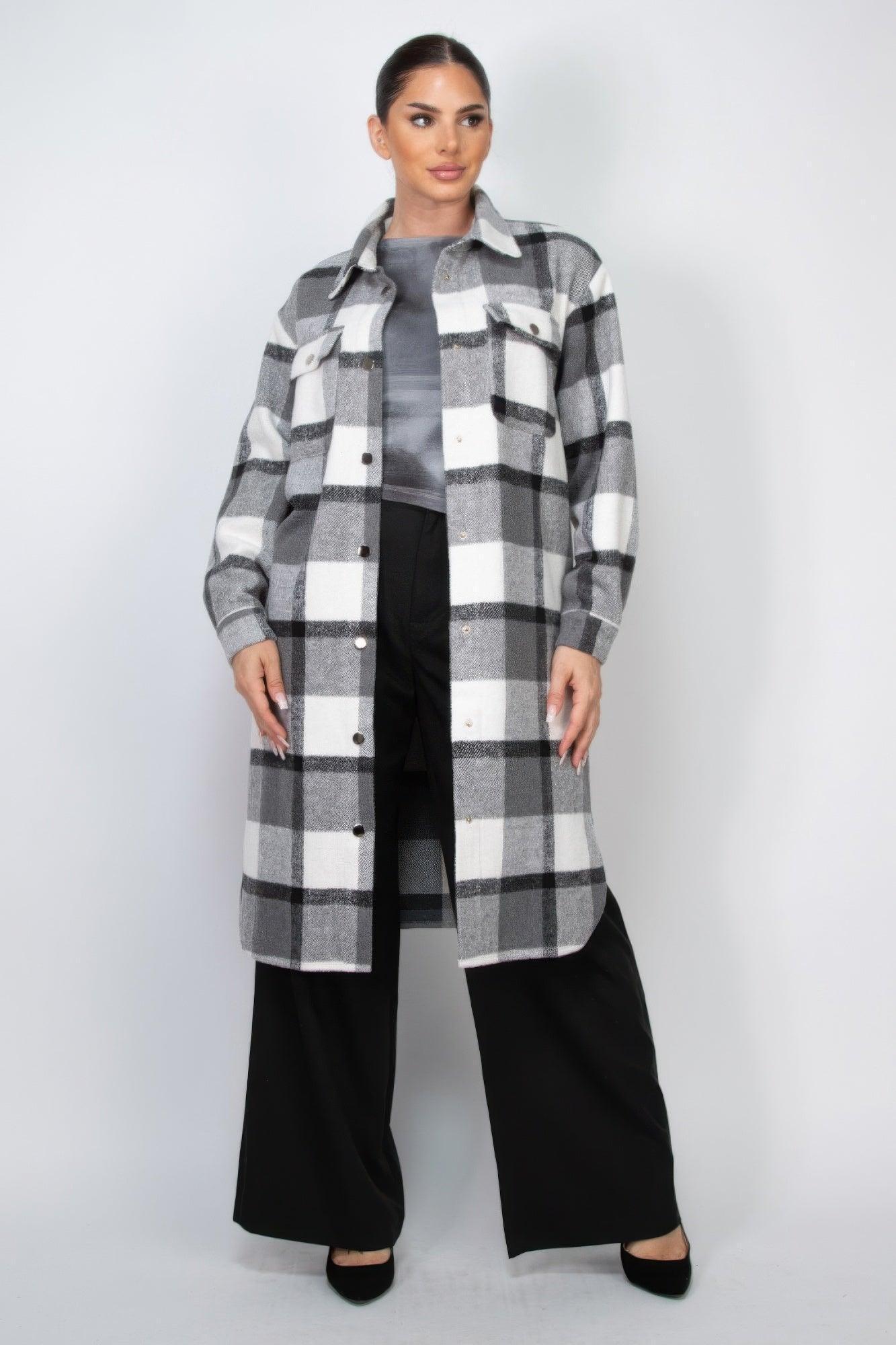 Plaid Buttoned Shacket Coat | Mixtshop LLC Main image