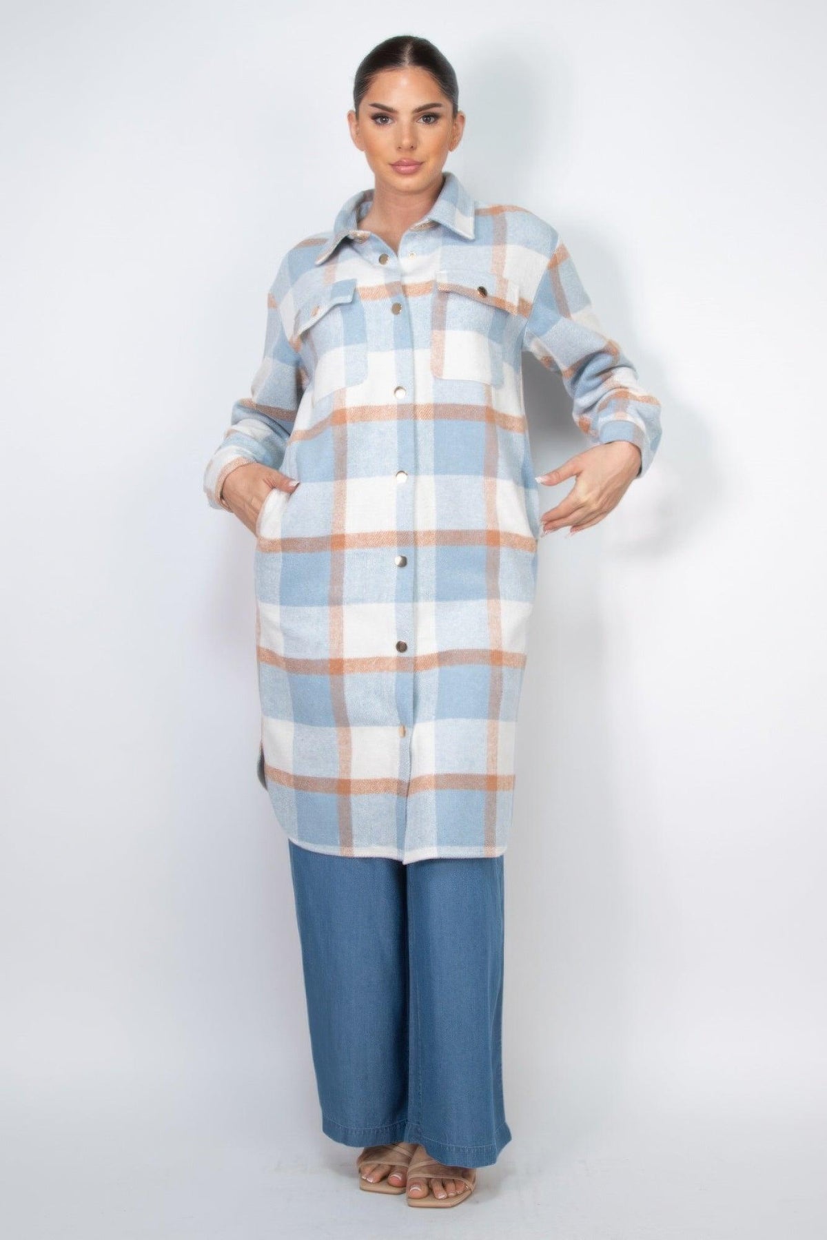 Plaid Buttoned Shacket Coat | Mixtshop LLC