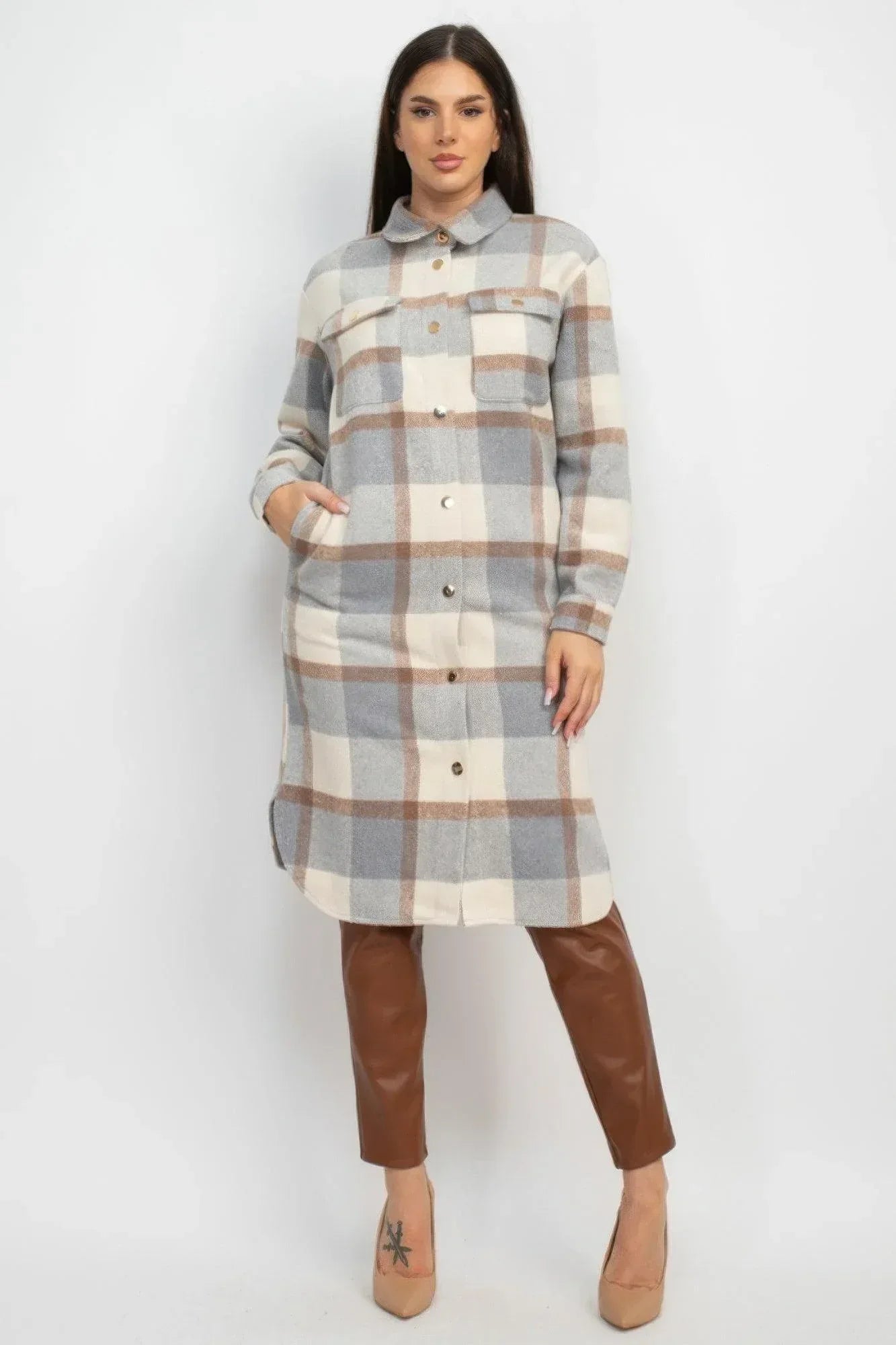 Plaid Buttoned Shacket Coat | Mixtshop LLC Main image