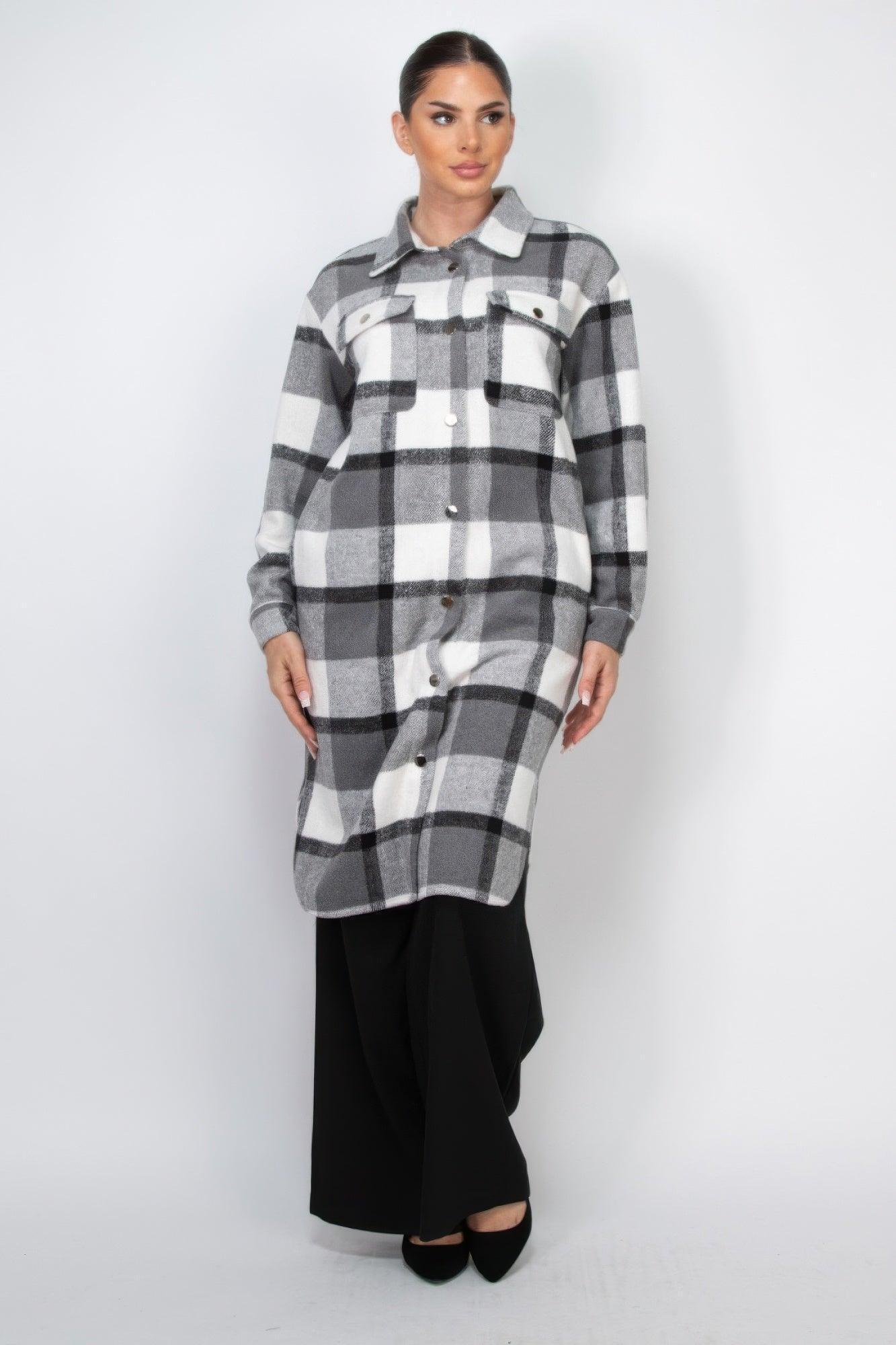 Plaid Buttoned Shacket Coat Secondary image