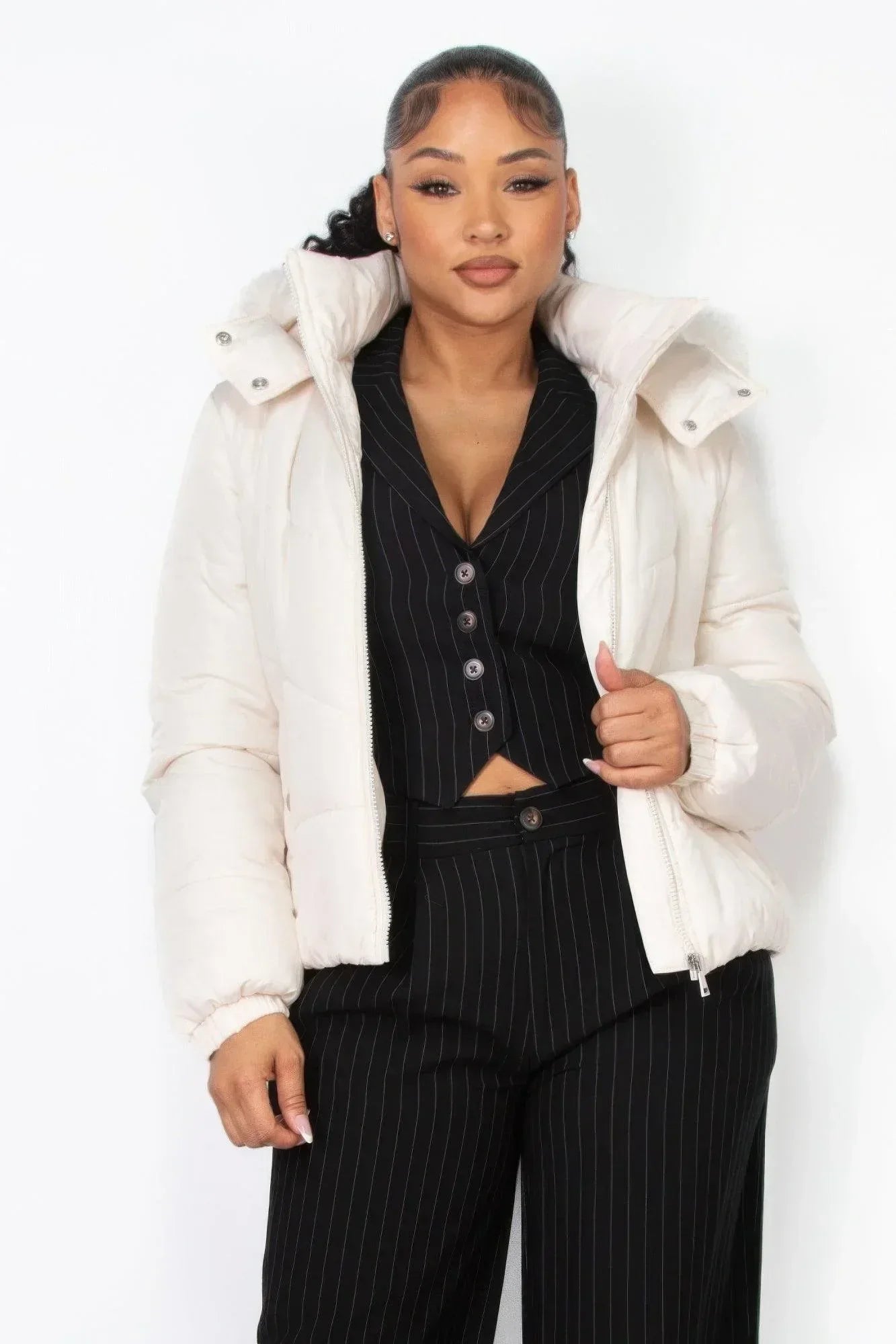 Insulated Zip-up Faux Fur Hooded Jacket | Mixtshop LLC Main image