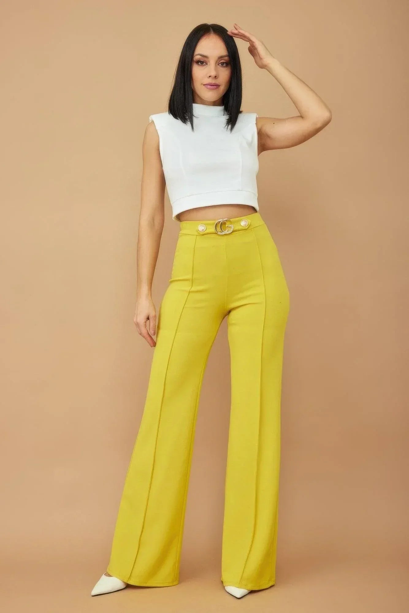 Cg Buckle And Button Detail Pants | Mixtshop LLC Main image
