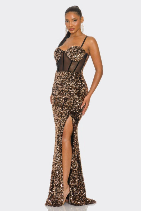 Cecily Teddy Velvet Corset Maxi Dress | Mixtshop LLC