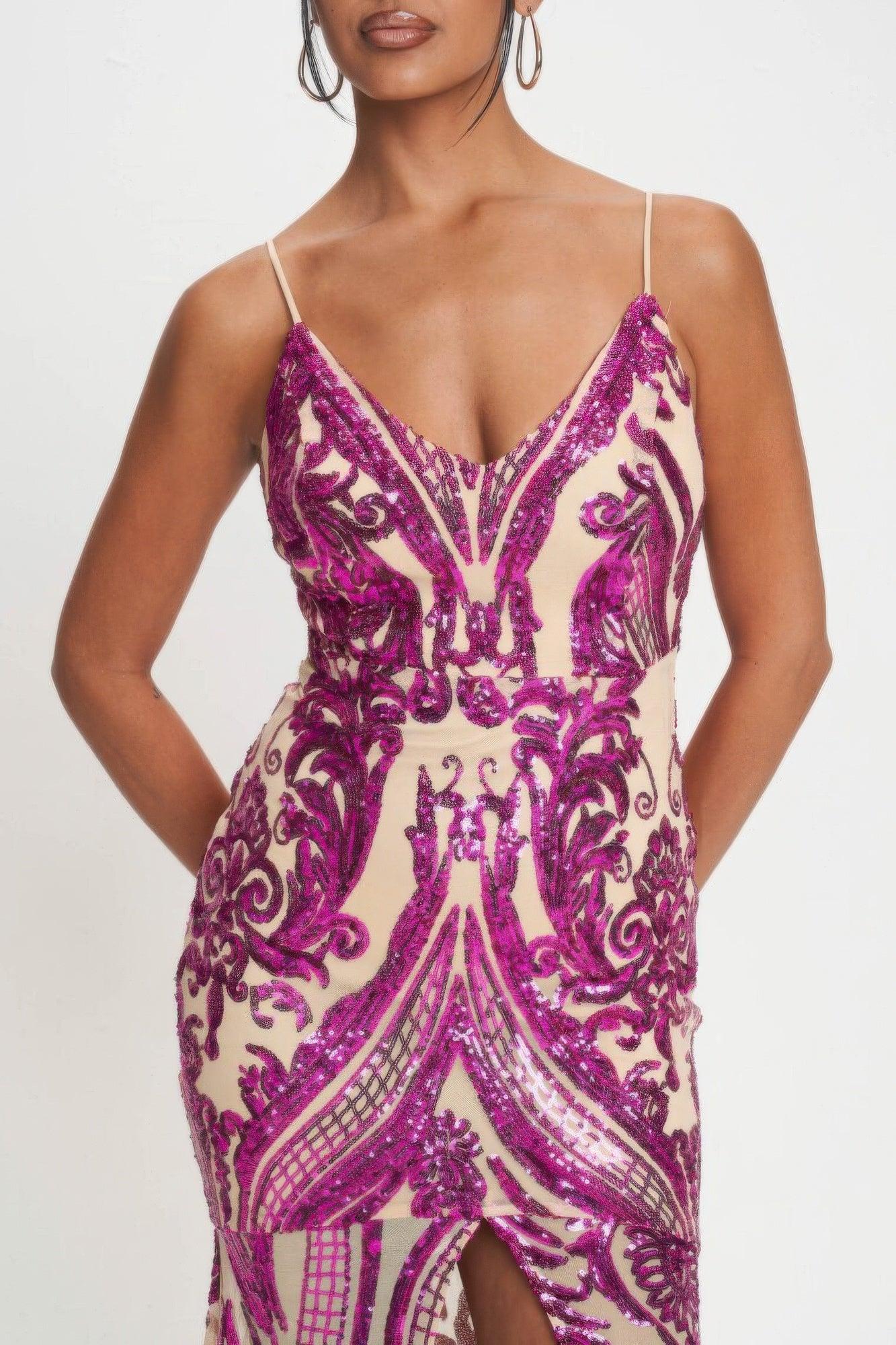 Spaghetti Strap Art Deco Sequins Maxi Dress | Mixtshop LLC