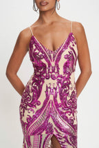 Spaghetti Strap Art Deco Sequins Maxi Dress | Mixtshop LLC