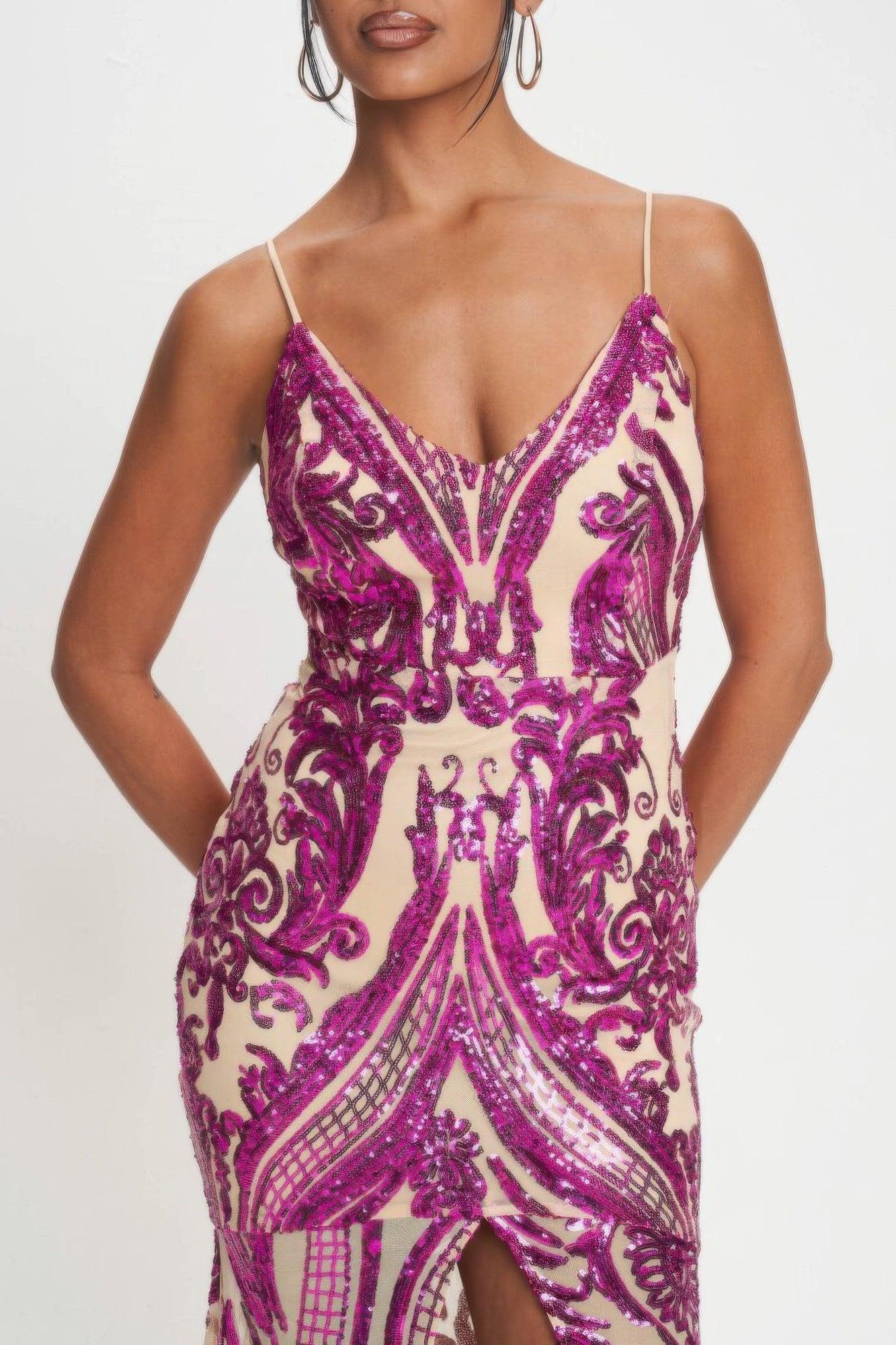 Spaghetti Strap Art Deco Sequins Maxi Dress | Mixtshop LLC