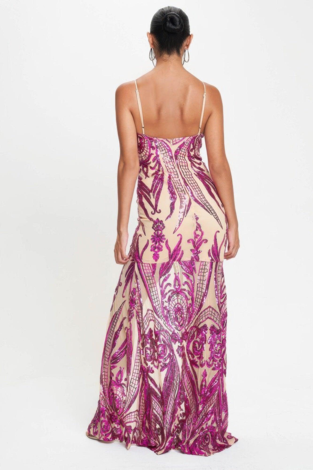 Spaghetti Strap Art Deco Sequins Maxi Dress | Mixtshop LLC