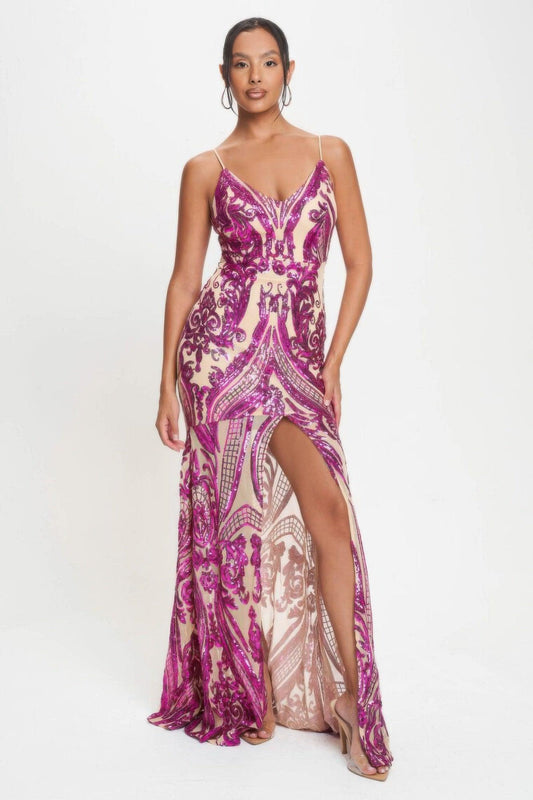 Spaghetti Strap Art Deco Sequins Maxi Dress | Mixtshop LLC