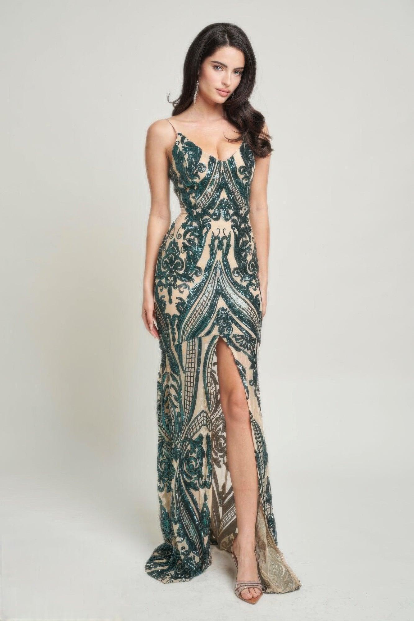 Spaghetti Strap Art Deco Sequins Maxi Dress | Mixtshop LLC Main image