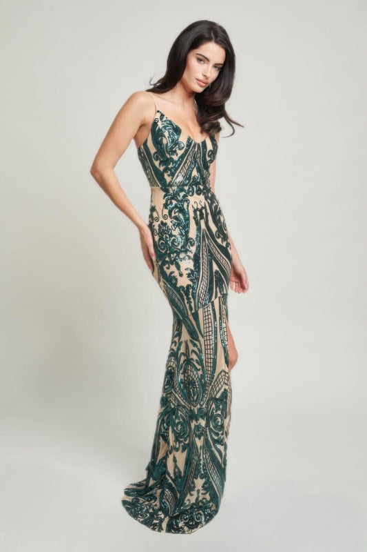Spaghetti Strap Art Deco Sequins Maxi Dress | Mixtshop LLC