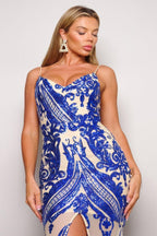 Spaghetti Strap Art Deco Sequins Maxi Dress | Mixtshop LLC