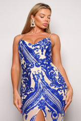 Spaghetti Strap Art Deco Sequins Maxi Dress | Mixtshop LLC