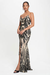 Spaghetti Strap Art Deco Sequins Maxi Dress | Mixtshop LLC