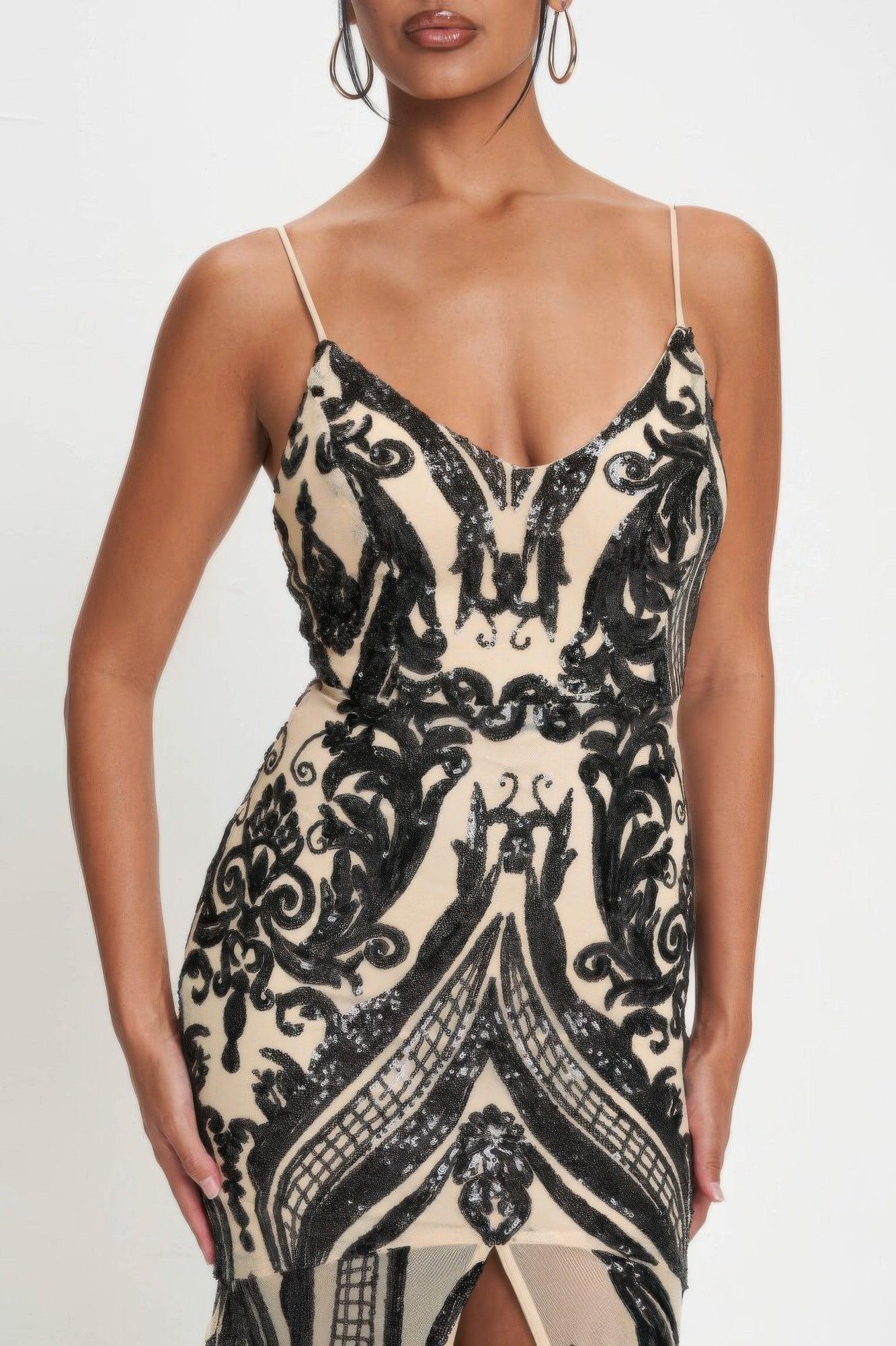 Spaghetti Strap Art Deco Sequins Maxi Dress | Mixtshop LLC
