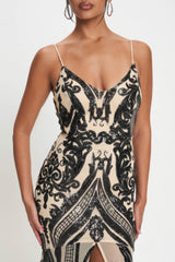 Spaghetti Strap Art Deco Sequins Maxi Dress | Mixtshop LLC