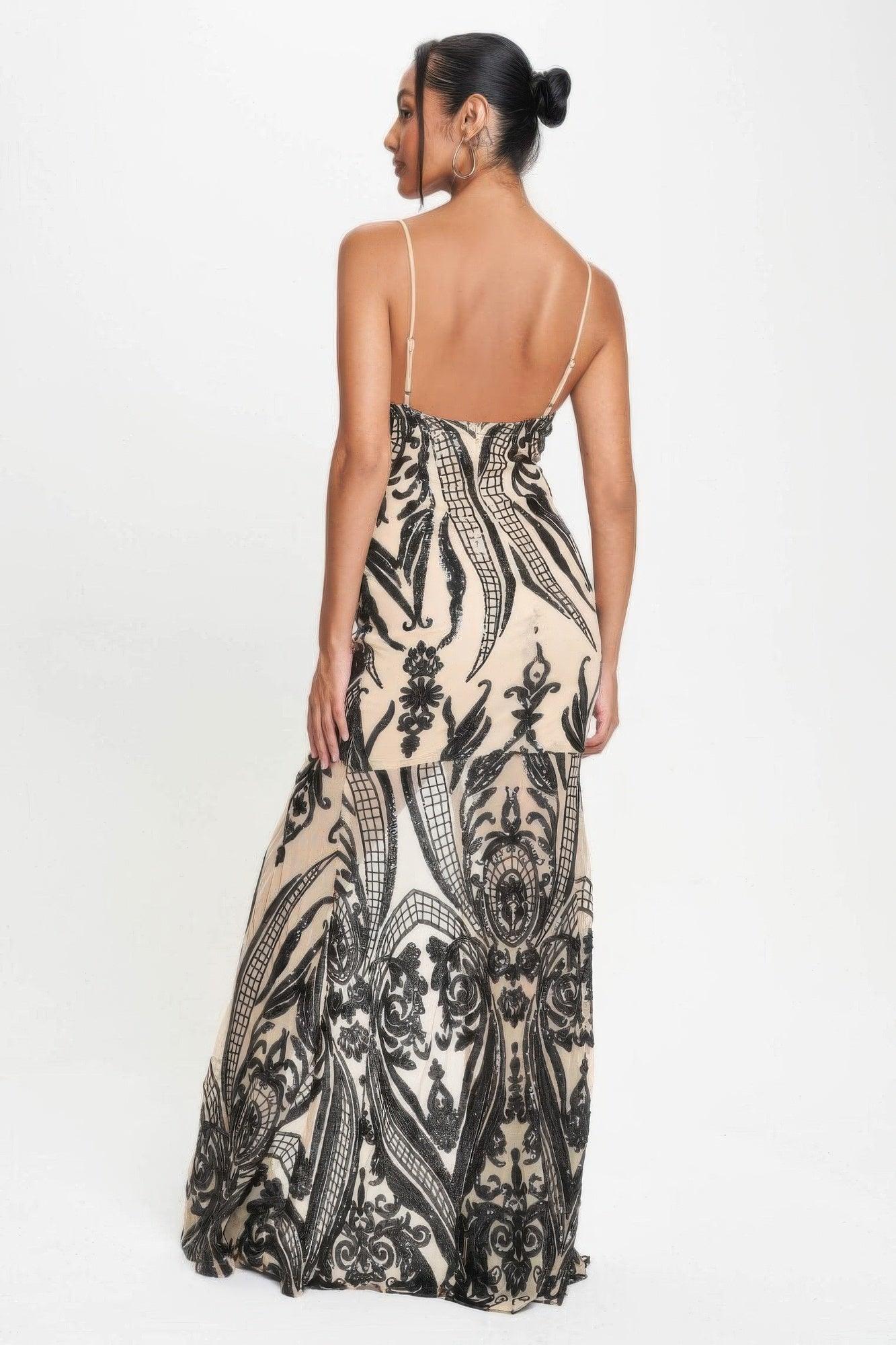 Spaghetti Strap Art Deco Sequins Maxi Dress | Mixtshop LLC