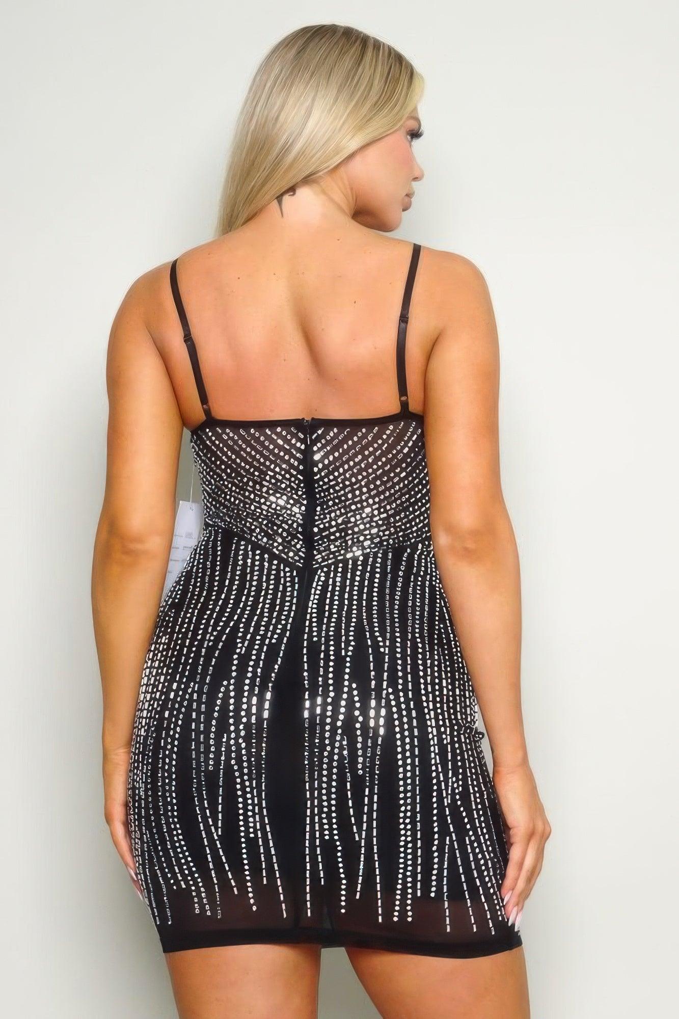 Spaghetti Strap Rhinestone Hot Fix Mini Dress | Mixtshop LLC