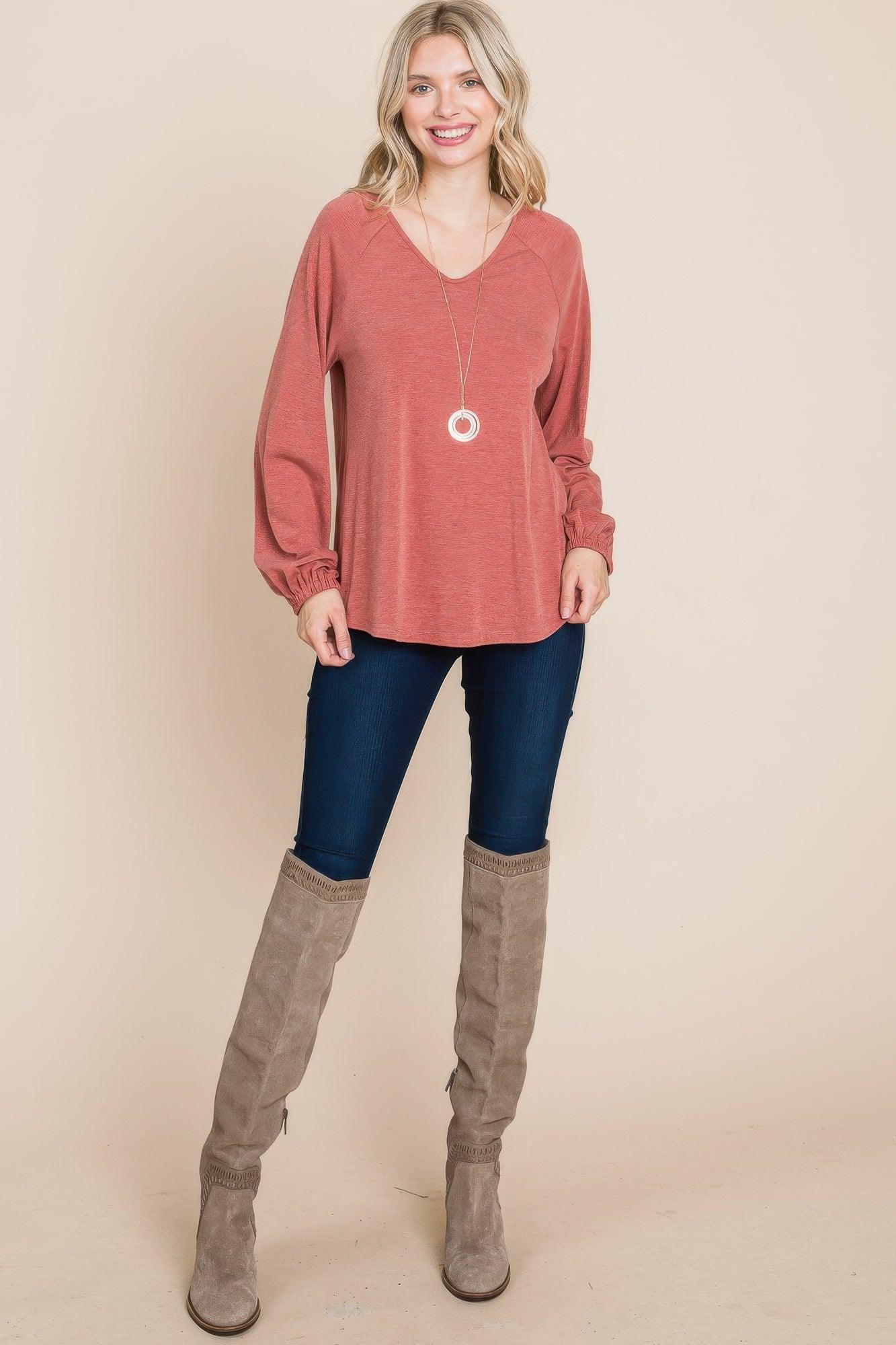 Casual V Neck Basic Long Sleeve Top Secondary image