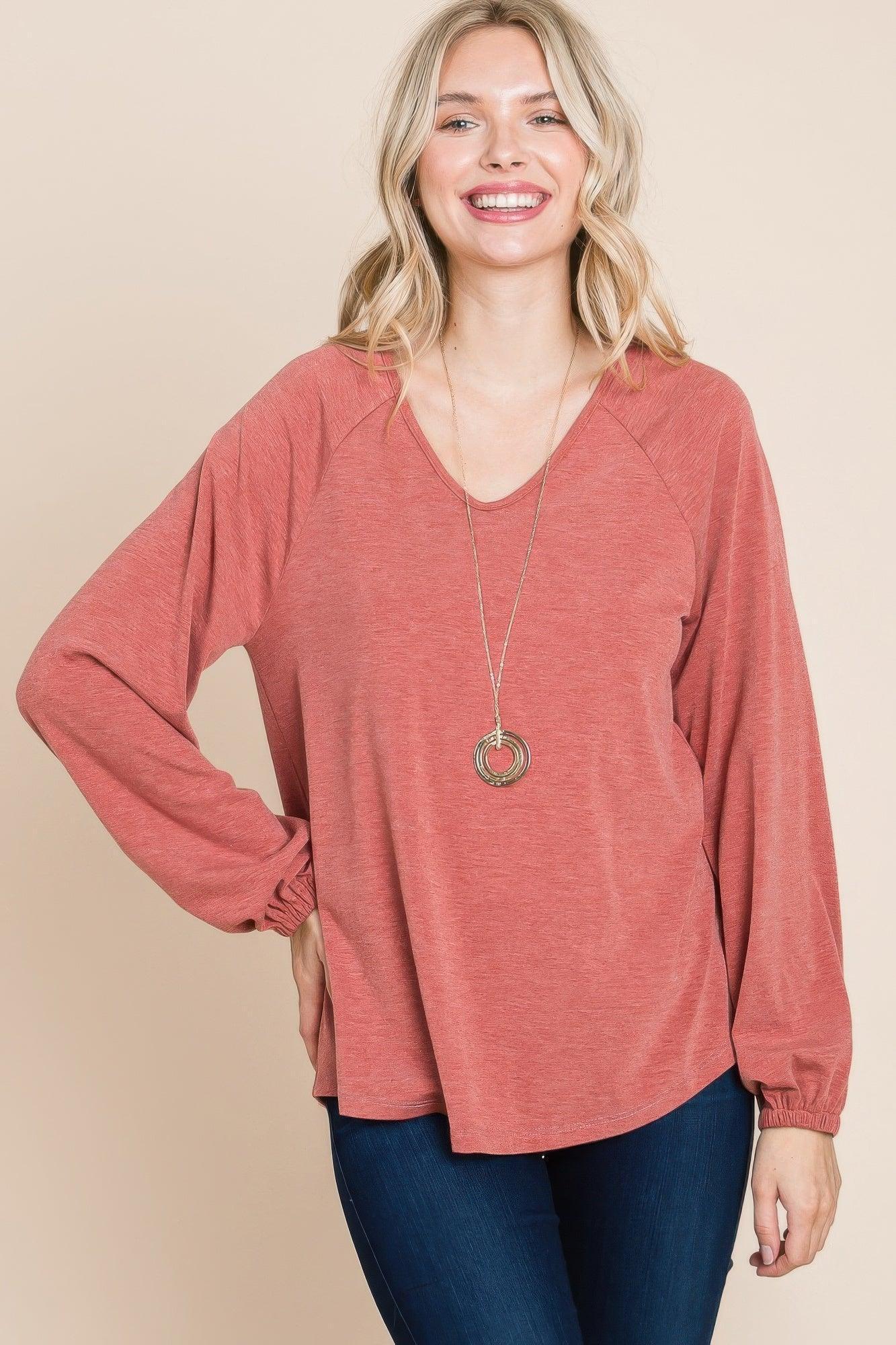 Casual V Neck Basic Long Sleeve Top | Mixtshop LLC