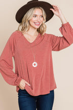 Casual V Neck Basic Long Sleeve Top | Mixtshop LLC