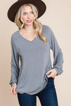 Casual V Neck Basic Long Sleeve Top | Mixtshop LLC