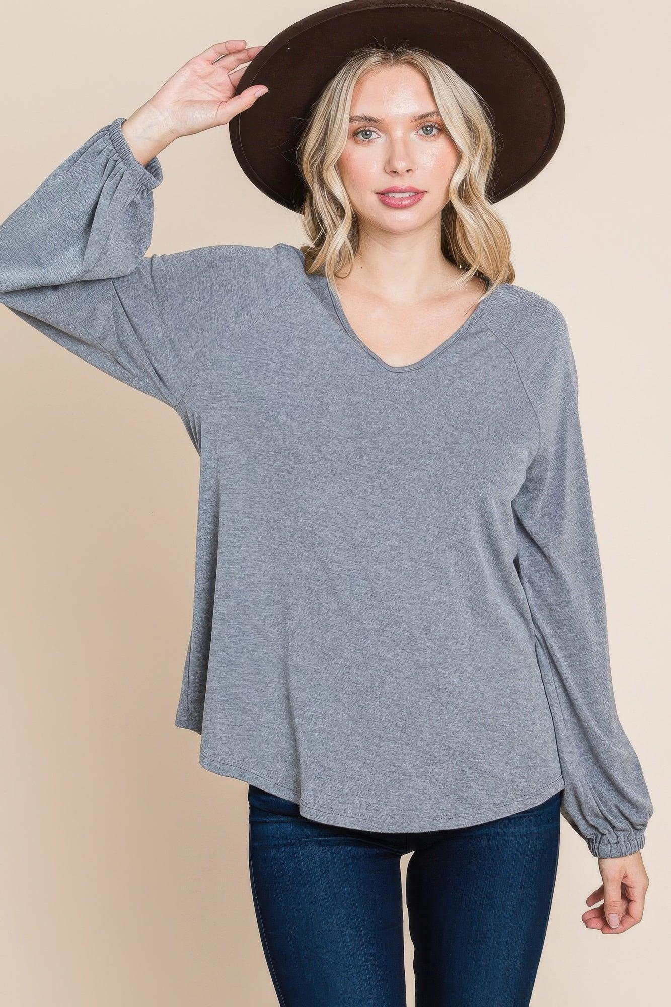 Casual V Neck Basic Long Sleeve Top Secondary image